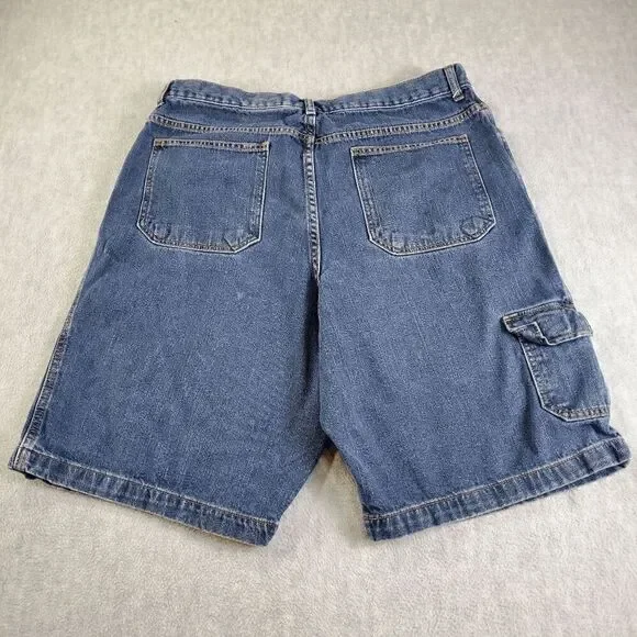 Vintage Eddie Bauer Shorts Mens 36 Blue Cargo Dark Wash Denim - Picture 8 of 10
